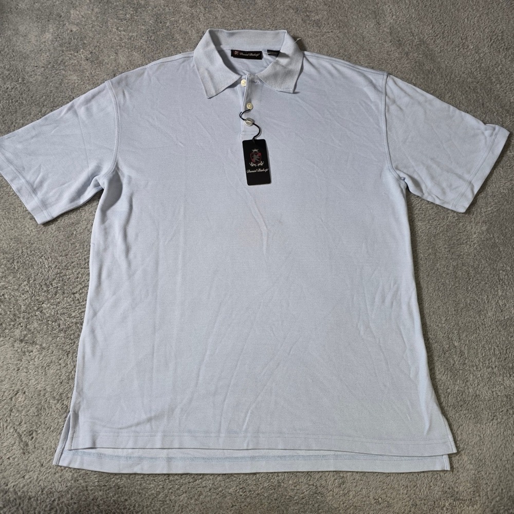 Daniel Bishop Mens L Polo Shirt Light Blue 100% Silk Short Sleeve Pique Luxury